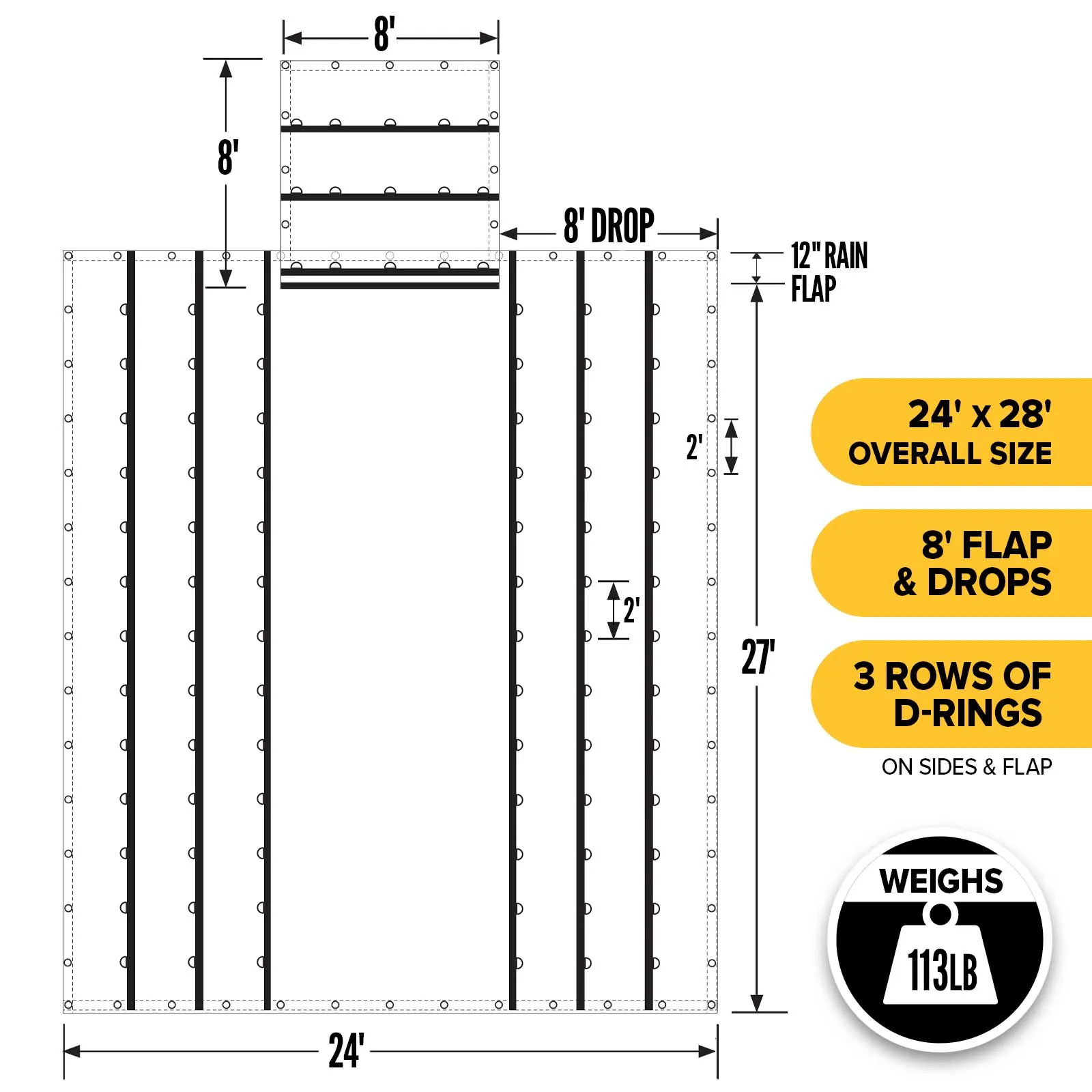 24' x 28' Heavy Duty Lumber Tarp | 8' Drop & Flap - 18 oz. Red Tarp