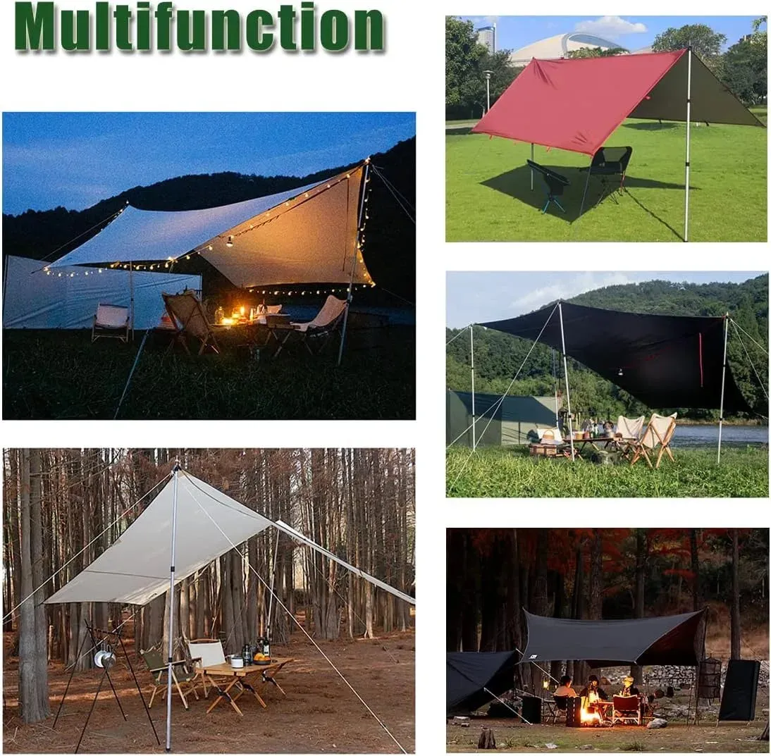 2Pcs Telescoping Tarp Poles Adjustable Aluminum Rods 2.8m Camping Awning Pole Adjustable Canopy Support Pole Tent Canopy Tarp
