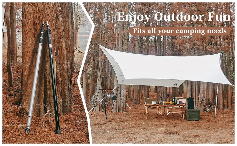 2Pcs Telescoping Tarp Poles Adjustable Aluminum Rods 2.8m Camping Awning Pole Adjustable Canopy Support Pole Tent Canopy Tarp