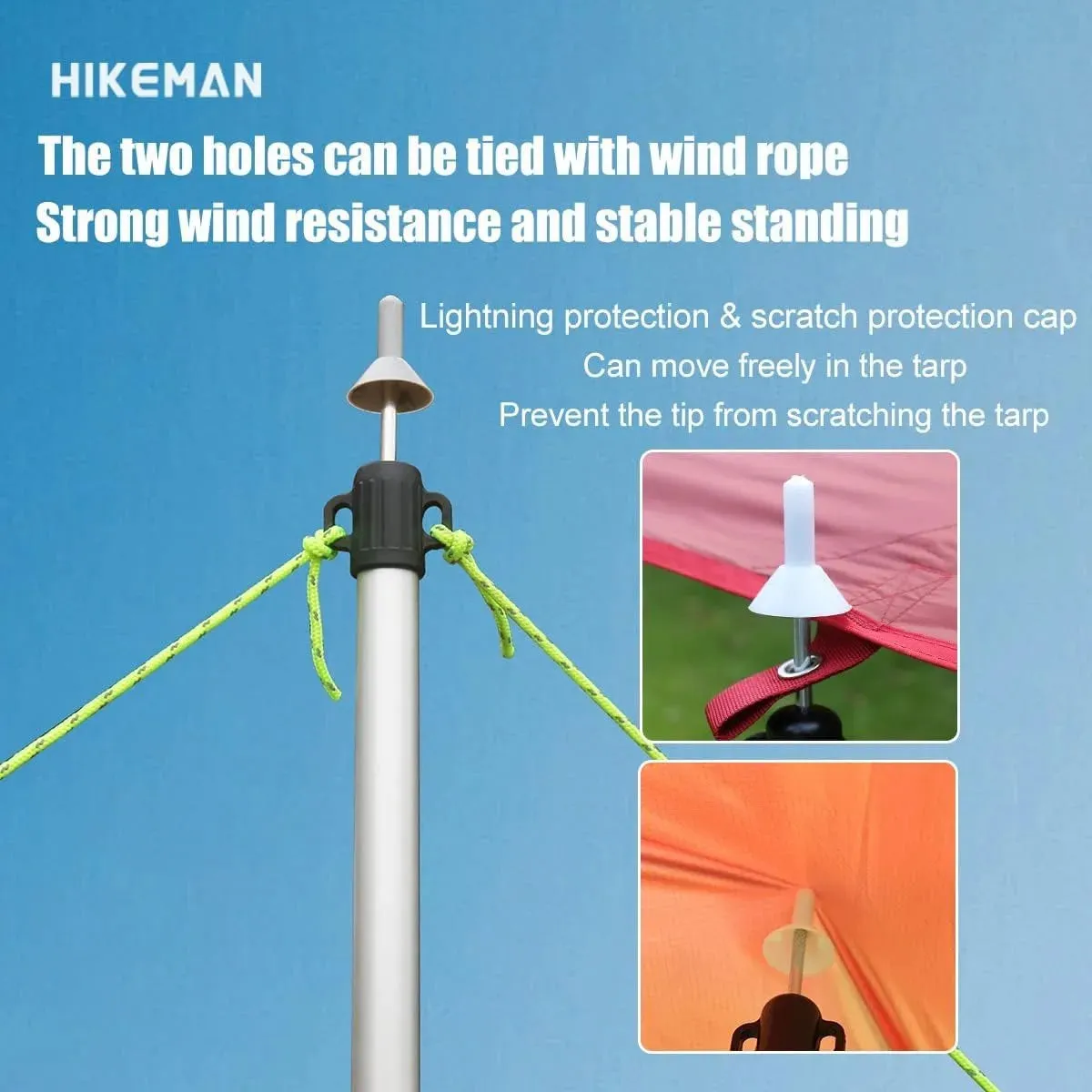 2Pcs Telescoping Tarp Poles Adjustable Aluminum Rods 2.8m Camping Awning Pole Adjustable Canopy Support Pole Tent Canopy Tarp