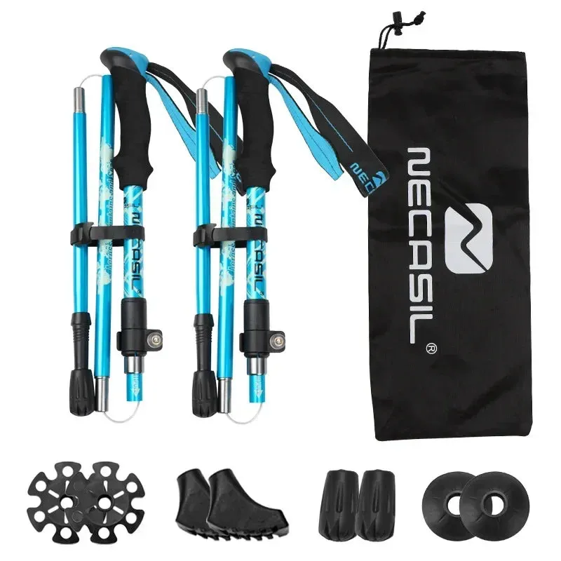 2pcs Trekking Poles Folding Hiking Stick Collapsible Hiking Poles Trekking Stick Walking Poles Nordic Walking Sticks