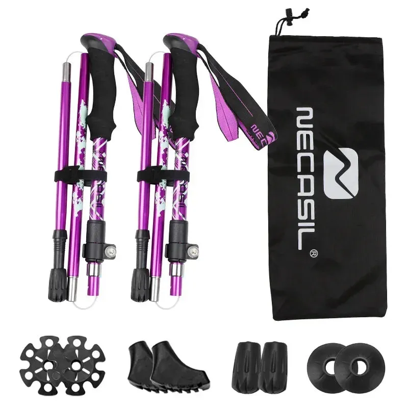 2pcs Trekking Poles Folding Hiking Stick Collapsible Hiking Poles Trekking Stick Walking Poles Nordic Walking Sticks