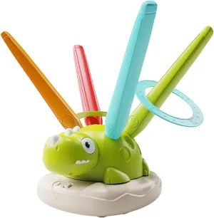 3-in-1 Dinosaur Active Play Set - Musical Jump Mat   Ring Toss   Stomping Launch Rocket Launcher with Remote, Indoor/Outdoor Family Game for Backyard Parties & Skill Development, Presents for Family
