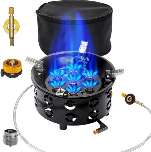 3 in 1 Portable Windproof Camping Stove Gas Cooking Burner, 21000W Propane Burners with Piezo Ignition and Carrying Bag for Outdoor Backpacking Picnic Hiking