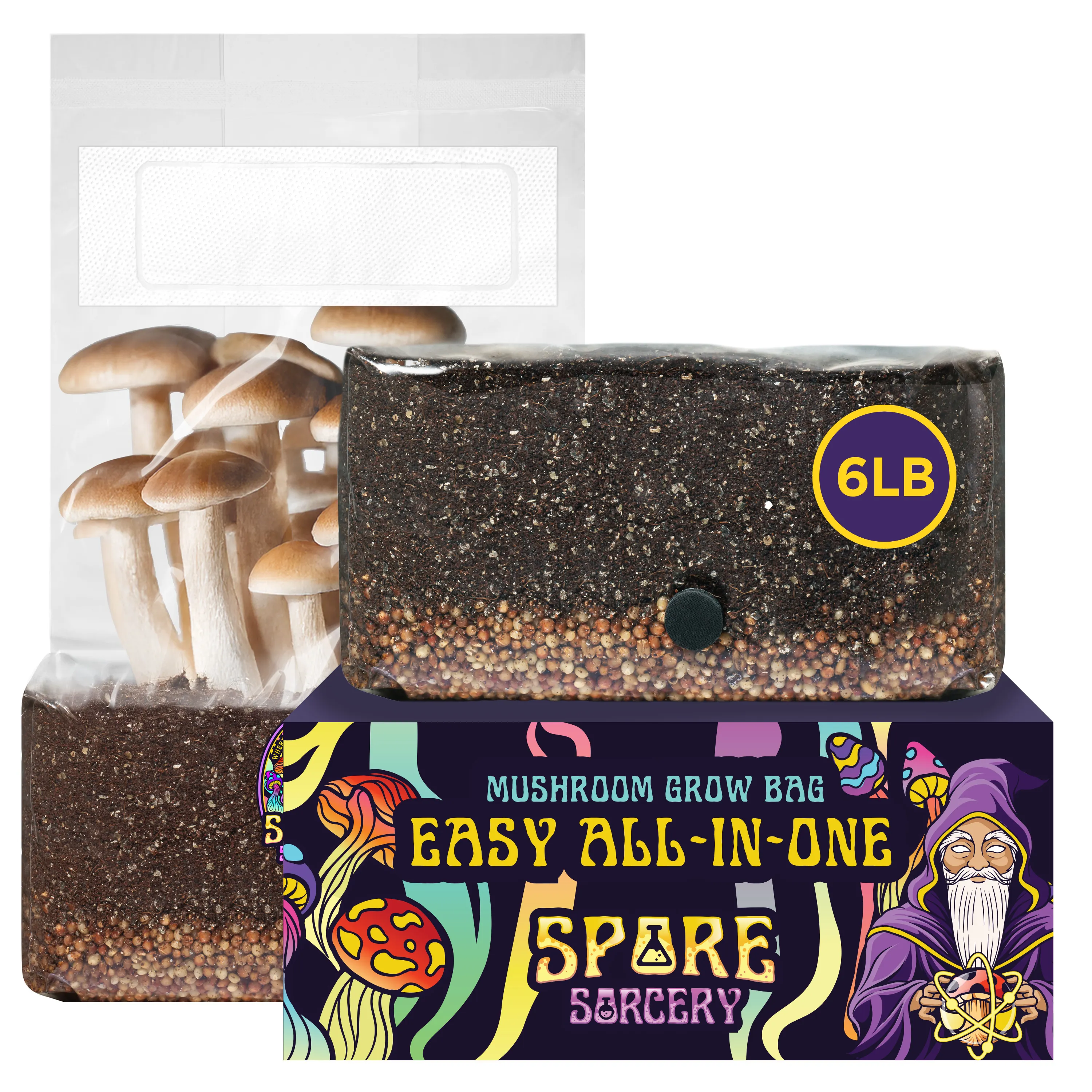3 Pack | 6 lb All-in-One Mushroom Grow Kit In a Bag | Spores Not Included