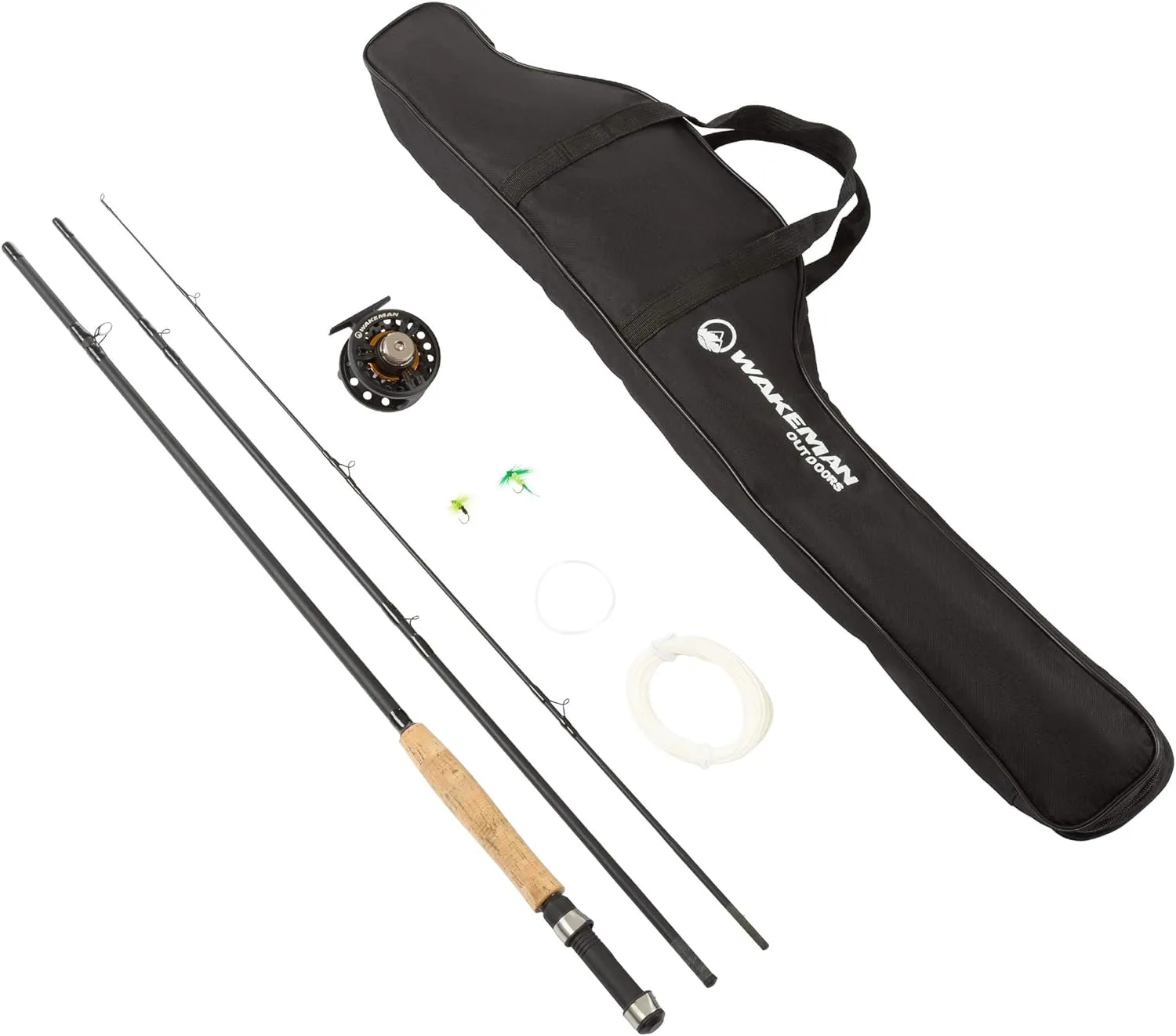 3-Piece Fly Fishing Rod and Reel Combo Starter Kit - 97-Inch Collapsible Fiberglass and Cork Fishing Pole with Case and Accessories by Wakeman (Black)