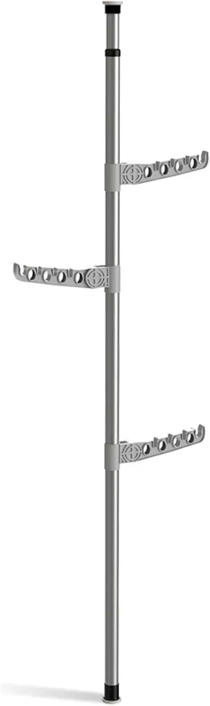 3-Tier Standing Clothes Laundry Drying Rack Grament Coat Hanger Organizer Floor to Ceiling Adjustable Metal Corner Tension Pole Spce Saver with Socks Towel Clothespins, Silver,Black