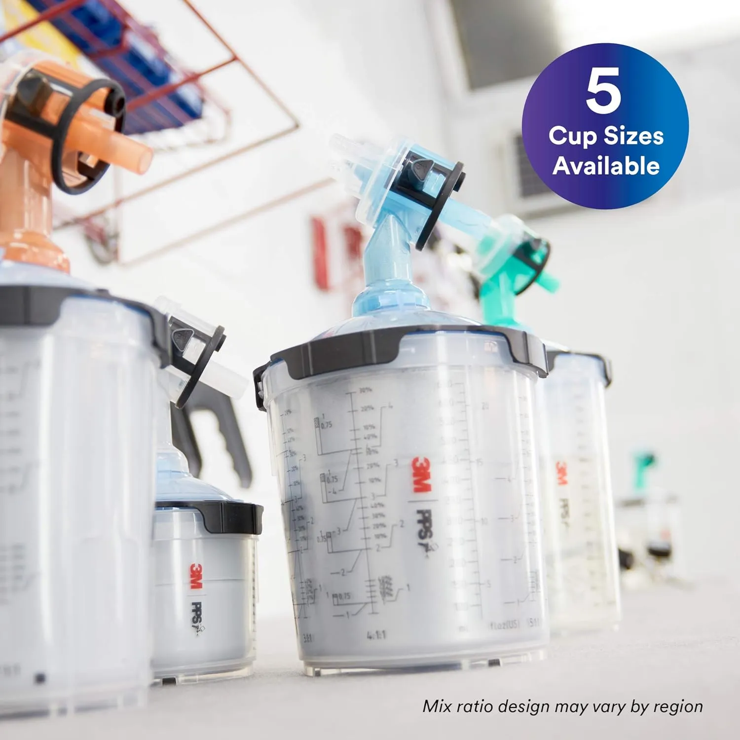3M PPS 2.0 Spray Gun Cup, Lids and Liners Kit, 26312, Midi, 13.5 Ounces, 125-Micron Filter, Use for Cars, Furniture, House and More, 1 Paint Cup, 50 Disposable Lids and Liners, 32 Sealing Plugs
