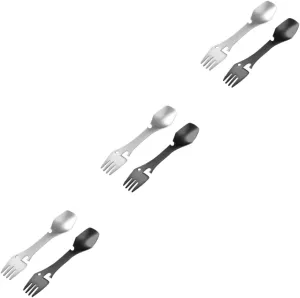 3sets Stainless Steel Multifunctional Camping Fork and Spoon Set Compact Outdoor Cutlery for Hiking Travel and Picnic 2pcs*3