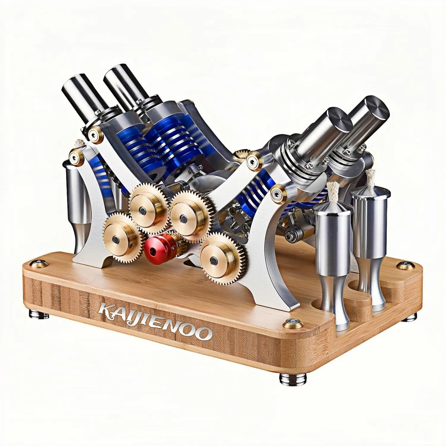 4-Cylinder All-Metal Hot Air Stirling Engine Model Kit,Fully Geared,Low Noise, Low Friction and Durability, Pre-Assembled Precision Sterling Engines for STEM Teaching & Office Stress Relief