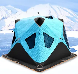 4 Layers Thick Winter Fishing Shelter Cotton Warm Outdoor Camping Automatic Ice Fishing Tent with Pegs (Blue 3~4Person)