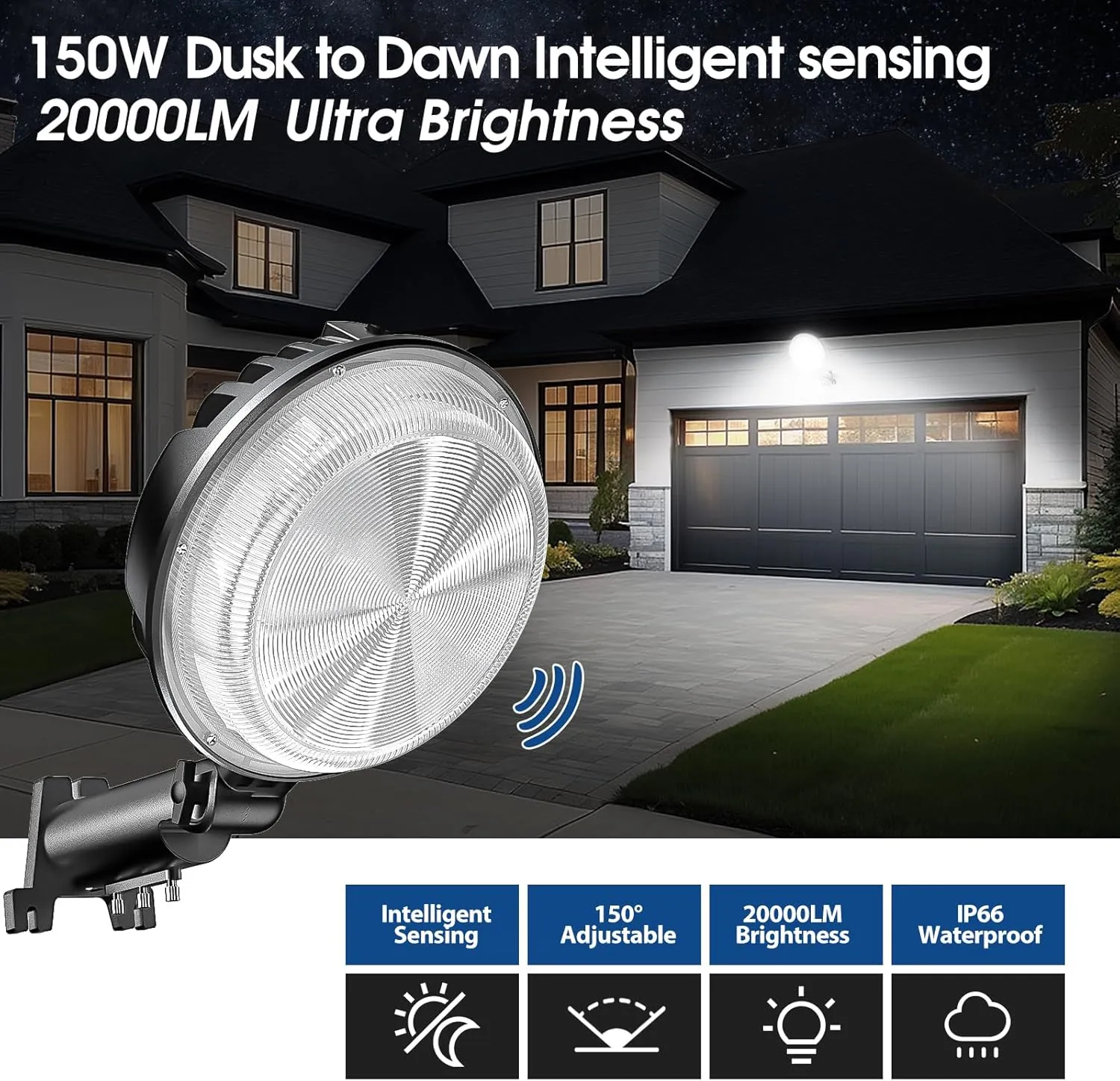 4 Pack 150W LED Barn Light, 20000LM Dusk to Dawn Sensor Security Light with 150° Adjustable Angle Photocell, IP66 Waterproof 6500K Daylight Outdoor Lighting for Farmhouse/Yard/Street