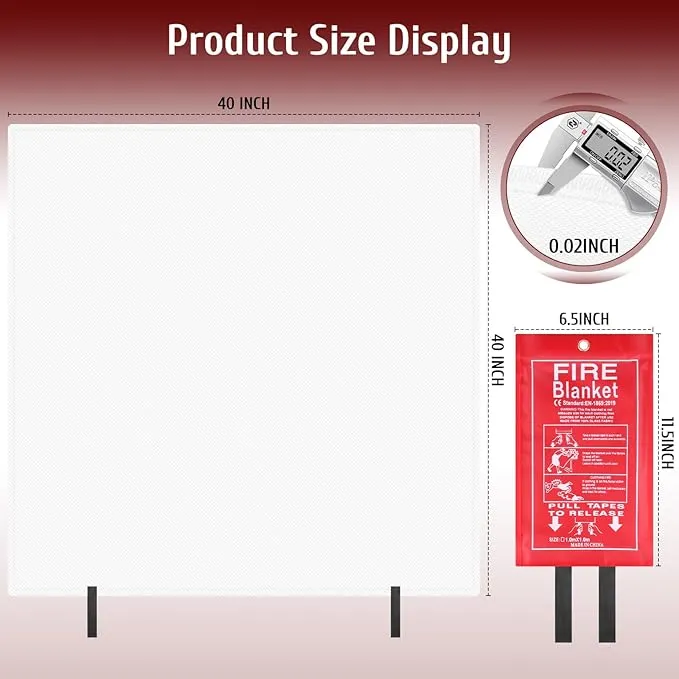40" x 40" Emergency Fire Blanket, Fire Extinguishing Blanket, Flame Retardant Blanket for Home, Kitchen, Camping, Grill, Car, School, Office, Warehouse Fire Blanket, Fireplace Fire Blanket (2 Pack)