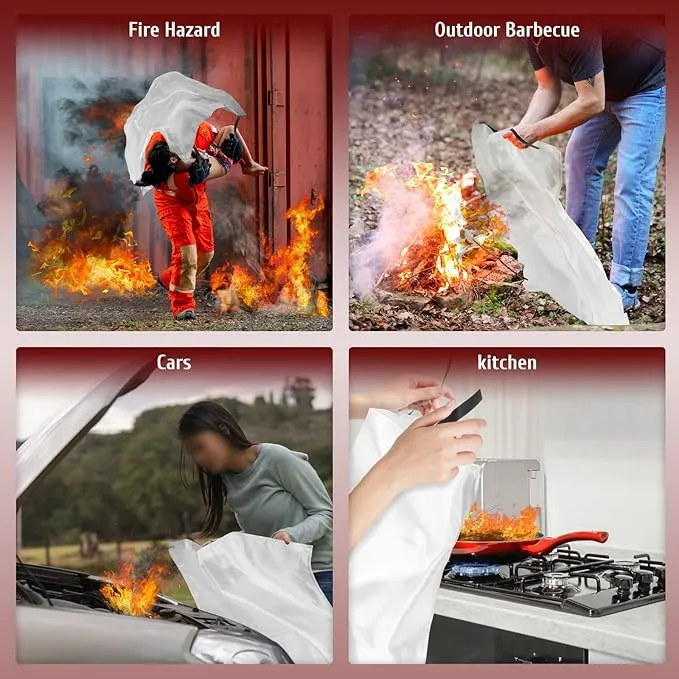 40" x 40" Emergency Fire Blanket, Fire Extinguishing Blanket, Flame Retardant Blanket for Home, Kitchen, Camping, Grill, Car, School, Office, Warehouse Fire Blanket, Fireplace Fire Blanket (2 Pack)