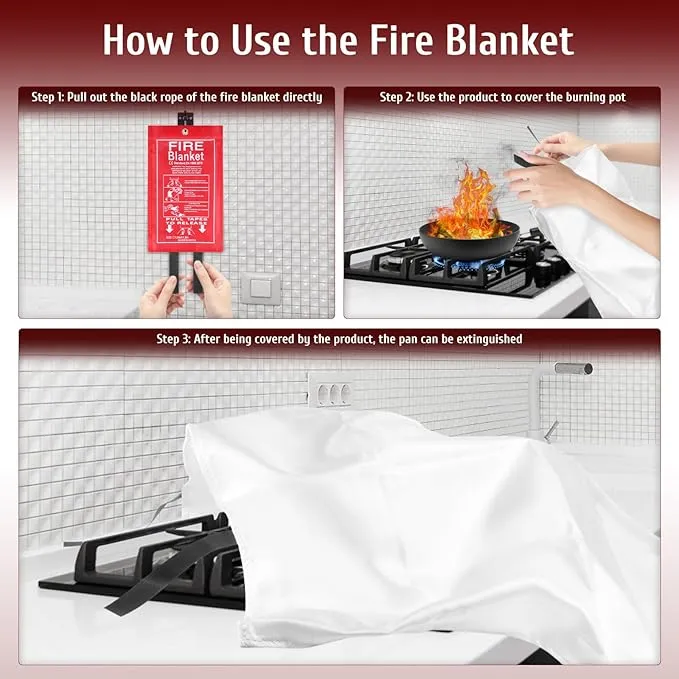 40" x 40" Emergency Fire Blanket, Fire Extinguishing Blanket, Flame Retardant Blanket for Home, Kitchen, Camping, Grill, Car, School, Office, Warehouse Fire Blanket, Fireplace Fire Blanket (2 Pack)