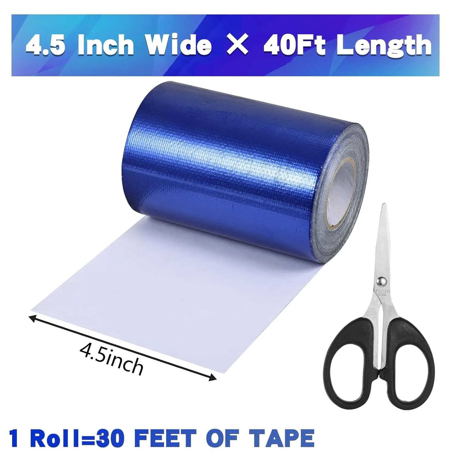 4.5Inch × 40FT RV Awning Repair Tape with Scissors, Outdoor Heavy Duty Repair Tape for Tarp, Tent, Boat Cover, Canvas, Sail Tape, Waterproof, UVproof and Heat-resistant Tear Repair Pctch Kit (2, Blue)