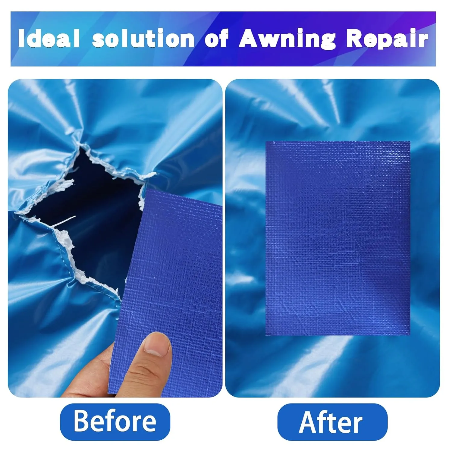 4.5Inch × 40FT RV Awning Repair Tape with Scissors, Outdoor Heavy Duty Repair Tape for Tarp, Tent, Boat Cover, Canvas, Sail Tape, Waterproof, UVproof and Heat-resistant Tear Repair Pctch Kit (2, Blue)