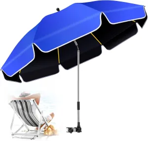 48.8 inch Large Beach Umbrella with Clamp Sun Shade for Beach Chair, 360°Adjustable UV Protection Golf Umbrella with Clip for Outdoor Stroller Wheelchair Camping Chair