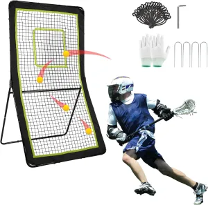 4x7 Ft Lacrosse Rebounder for Backyard,High Bounce Volleyball Rebounder, Solid Lacrosse Net with Sturdy Frame,Five Rebound Angles and Easy to Set up Rebounder Net with Gloves and Spanner