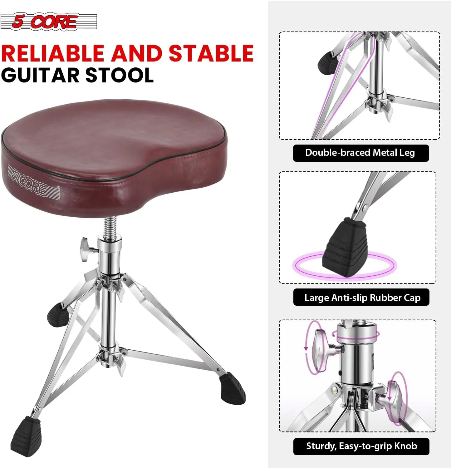 5Core Drum Throne Padded Guitar Stool Saddle Drummer Seat for Adults & Kids