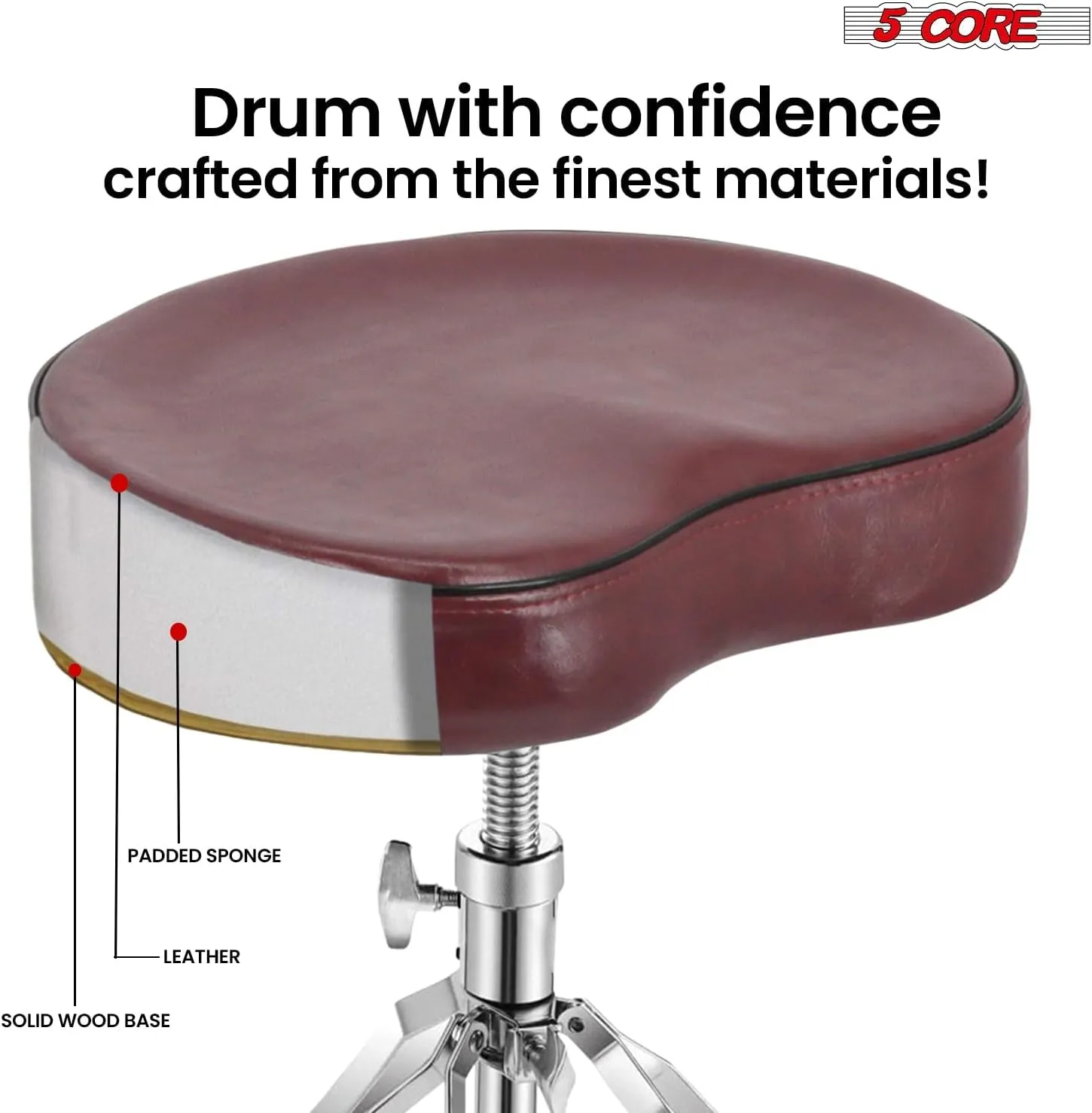 5Core Drum Throne Padded Guitar Stool Saddle Drummer Seat for Adults & Kids