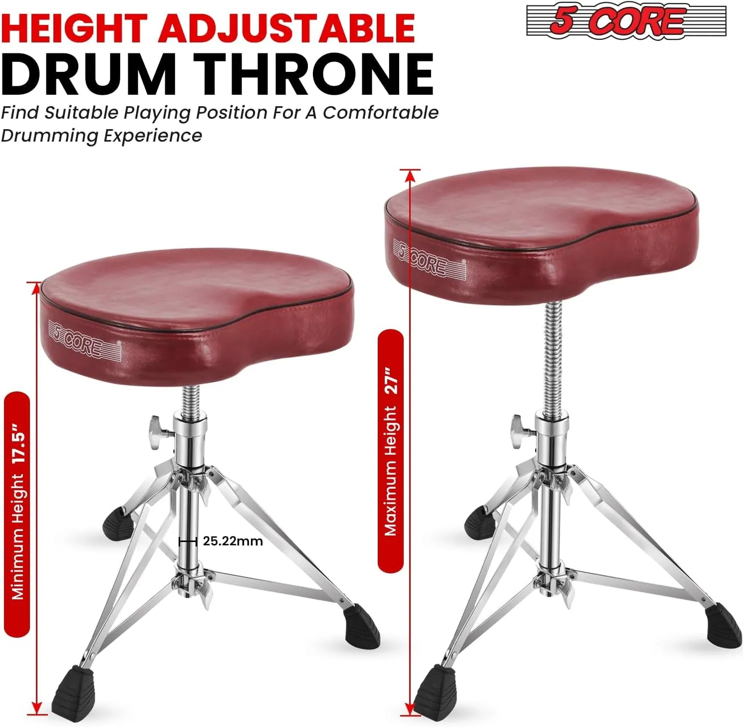 5Core Drum Throne Padded Guitar Stool Saddle Drummer Seat for Adults & Kids