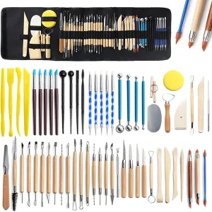 61Pcs Ceramics Clay Sculpture Polymer Tool Set Beginner's Craft Sculpting Pottery Modeling Carving Smoothing Wax Kit