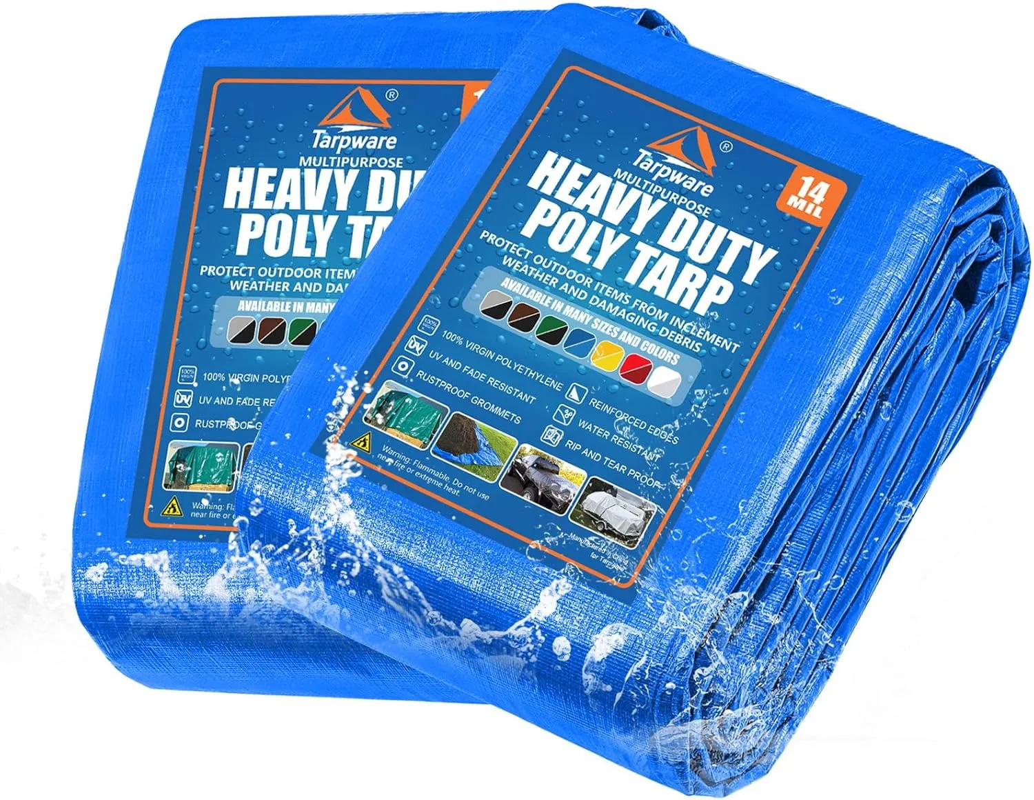 6'x8'x2 Blue Heavy Duty Waterproof Full Size Tarp, Durable Poly Tarpaulin with Grommets&Reinforced Edges, UV Resistant Tarp Cover for Vehicle/Pool Cover/Boat/Tent/Construction site