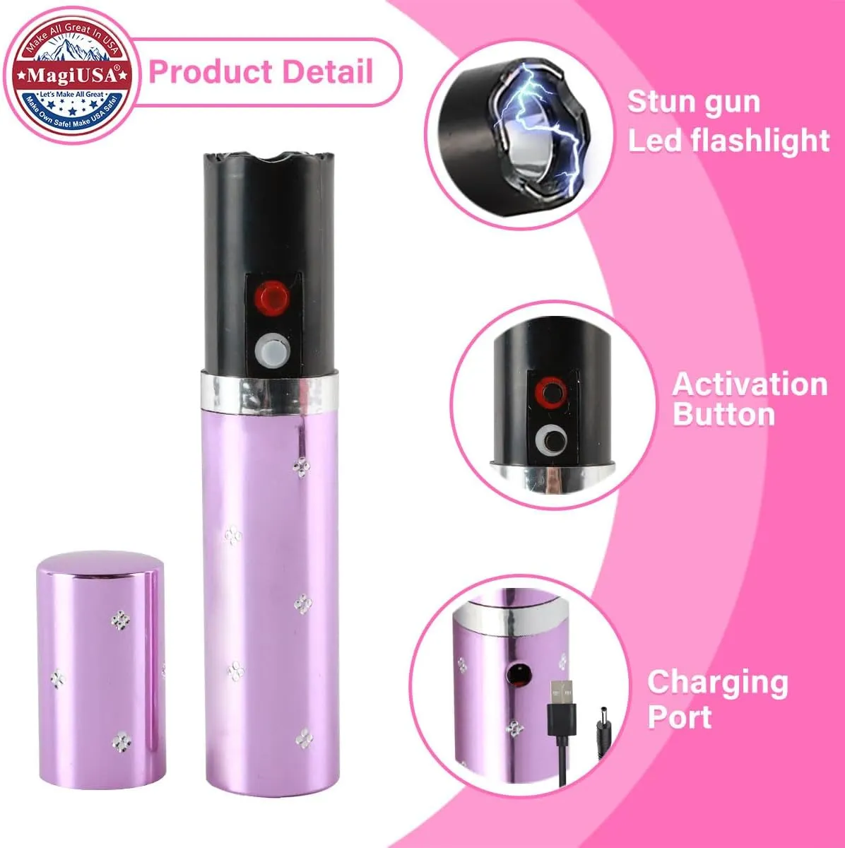 7 Colors MagiUSA Lipstick Stun Device Flashlight Self Defense for Women – Compact Non Less Lethal Safety Keychain Tool Available in – Stylish, Discreet, Gift-Ready, Travel Friendly