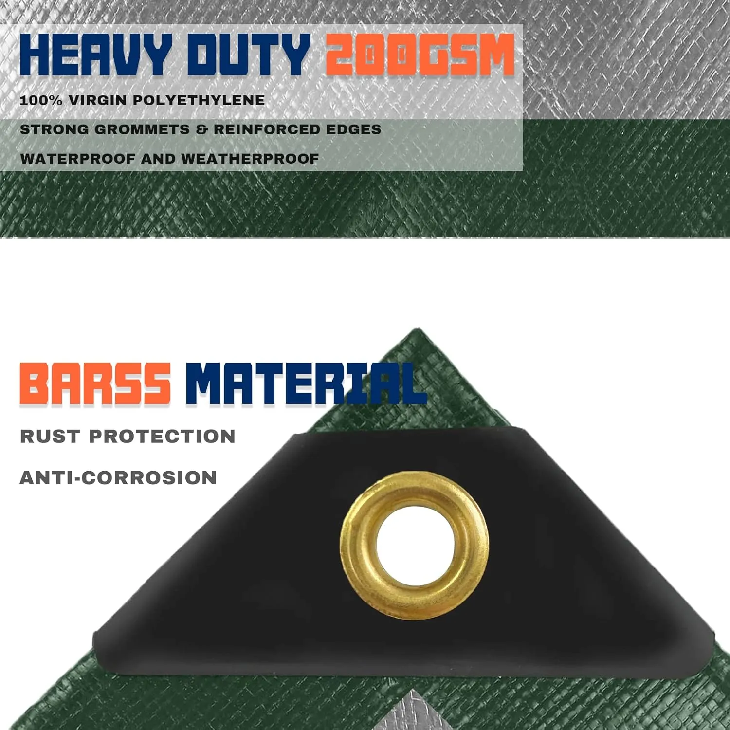 7 x 7Ft Extra Heavy Duty 12 Mil Thick Waterproof Green&Silver Tarp Cover Sheet & 6 Pcs Bungee Balls