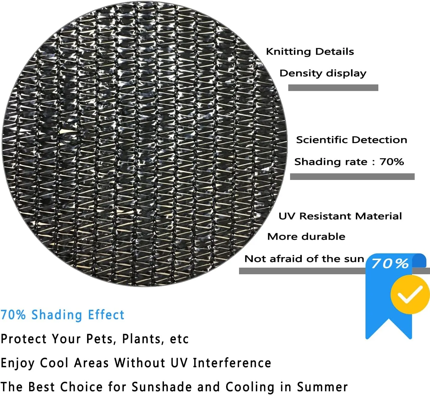 70% Black Shade Cloth with Grommets, 6.5 x 10 FT Garden Sunblock Mesh Tarp, UV Resistant Sun Shade Net for Plants Cover, Greenhouse, Pergola, Kennel, Chicken Coop and Patio