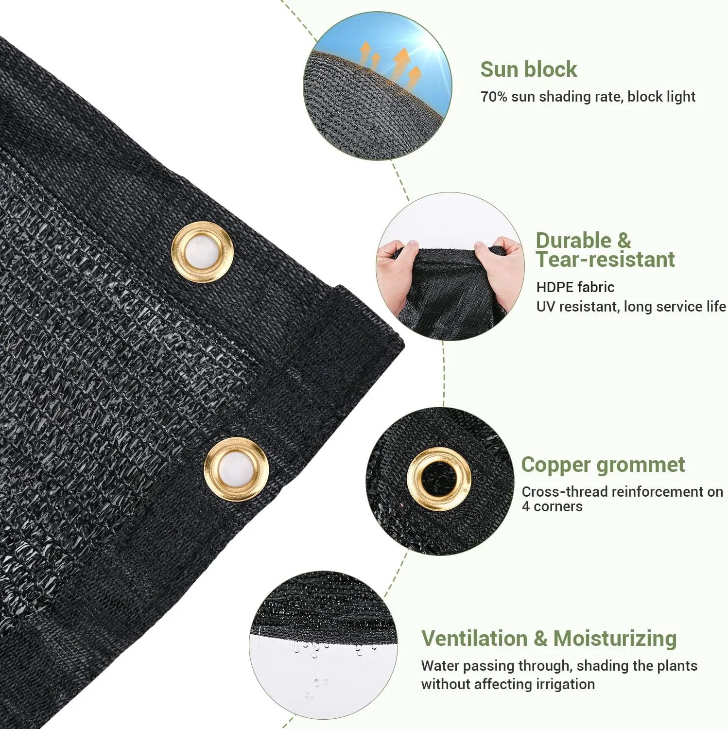 70% Garden Shade Cloth, 10x12FT HDPE Mesh Tarp with Upgraded Grommets, UV-Resistant Outdoor Sun Shades for Greenhouse, Garden, Patio Plants, Pergola