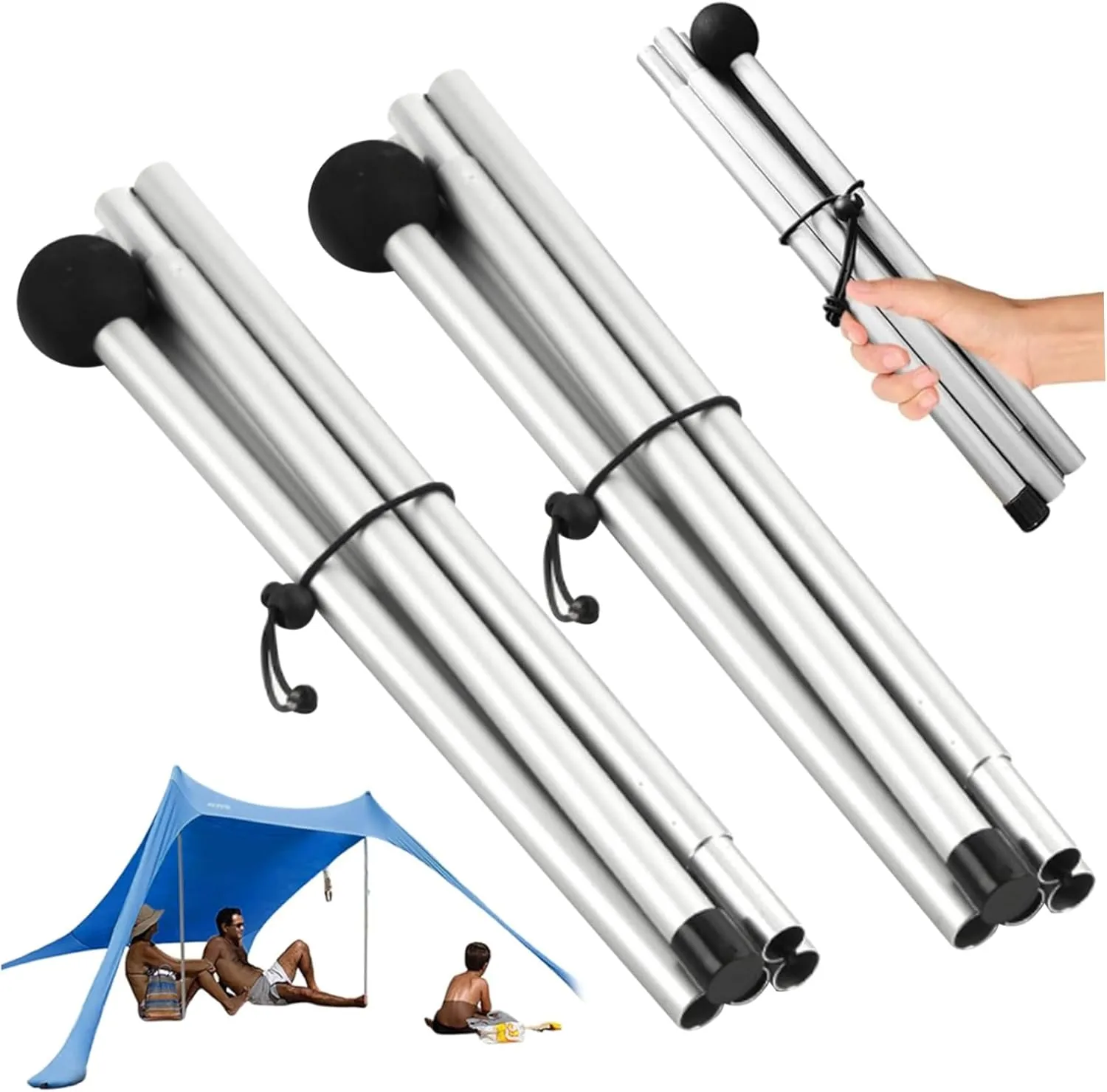 79 inch Tarp Poles, 2PCS Adjustable Tent Poles for Tarp, 10 Sections Aluminum Replacement Tent Poles, Non-Slip Shade Sail Poles for Camping Hiking Outdoor Sport Tarp Poles