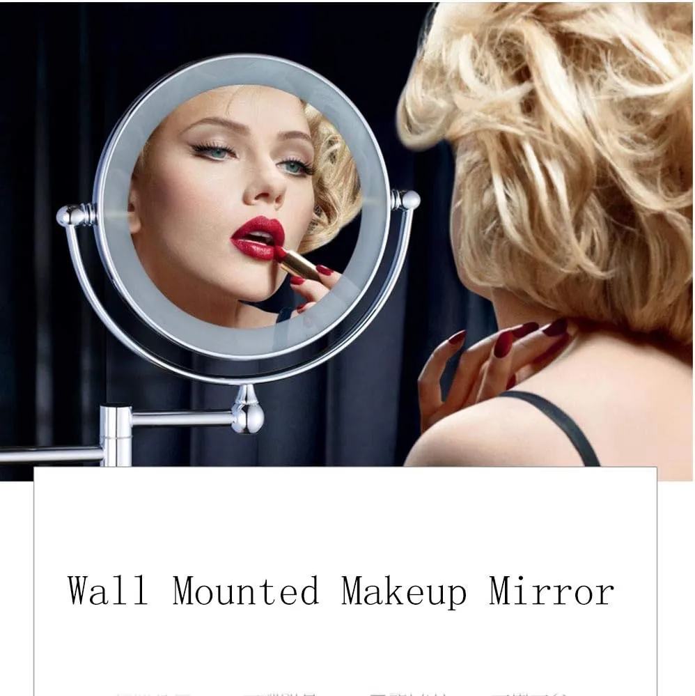 8-Inch Lighted Wall Mount Makeup Mirror, Makeup Mirror for Bathroom with Magnification, Two-Sided Extendable, 360 Degree Swivel, Hardwired, USB and Plug, for Girls