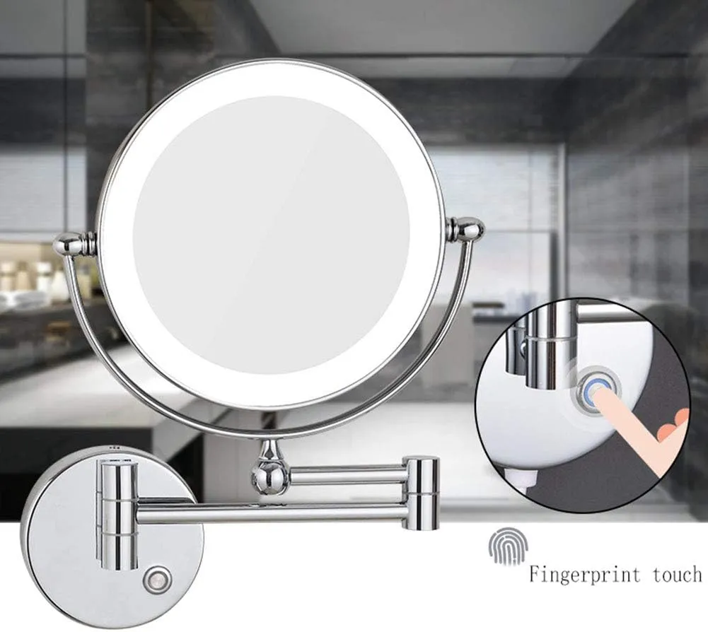 8-Inch Lighted Wall Mount Makeup Mirror, Makeup Mirror for Bathroom with Magnification, Two-Sided Extendable, 360 Degree Swivel, Hardwired, USB and Plug, for Girls