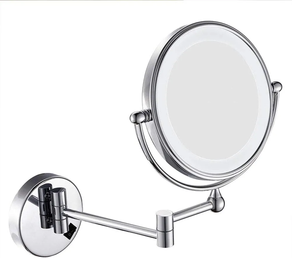8-Inch Lighted Wall Mount Makeup Mirror, Makeup Mirror for Bathroom with Magnification, Two-Sided Extendable, 360 Degree Swivel, Hardwired, USB and Plug, for Girls
