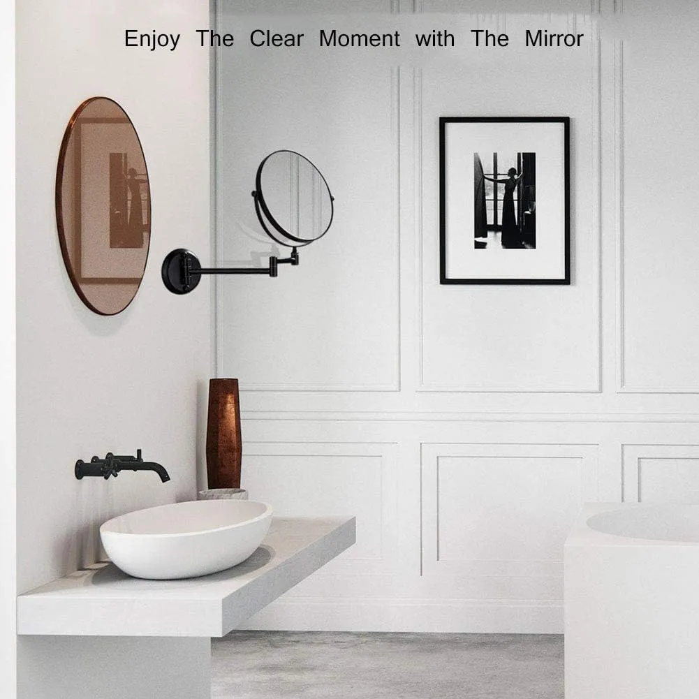 8-Inch Wall Mounted Makeup Mirror, Premium Two-Sided Bathroom Vanity Mirror with Magnification, 360 Degree Swivel, Extendable Arm, No Light, for Bathroom Vanity, Round Shape(Matte Black,7X)