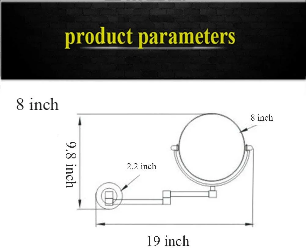 8-Inch Wall Mounted Makeup Mirror, Premium Two-Sided Bathroom Vanity Mirror with Magnification, 360 Degree Swivel, Extendable Arm, No Light, for Bathroom Vanity, Round Shape(Matte Black,7X)