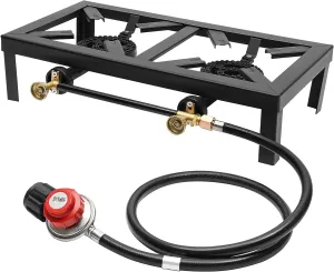 8000W Portable Dual Burner Stove for Outdoor Camping Cooking Stove Camp Stove Cooker w/Adjustable 0-10Psi Regulator Hose for Patio Camping, BBQ (Dual Head)