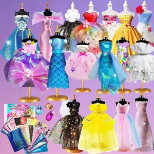 800PC Fashion Designer Kits for Girls, Creativity DIY Arts & Crafts Toys Fashion Design Sketchbook with Mannequins, All in One Box Doll Clothes Sewing kit for Kids Ages 8-12  Birthday Girls Gift