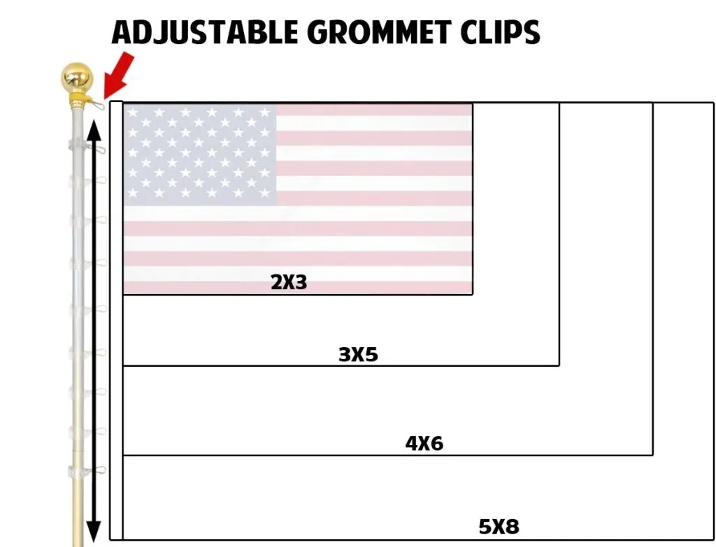 8ft Silver Flag Pole and Gold Base Kit (Ball Top)