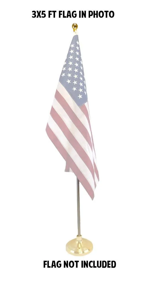 8ft Silver Flag Pole and Gold Base Kit (Ball Top)