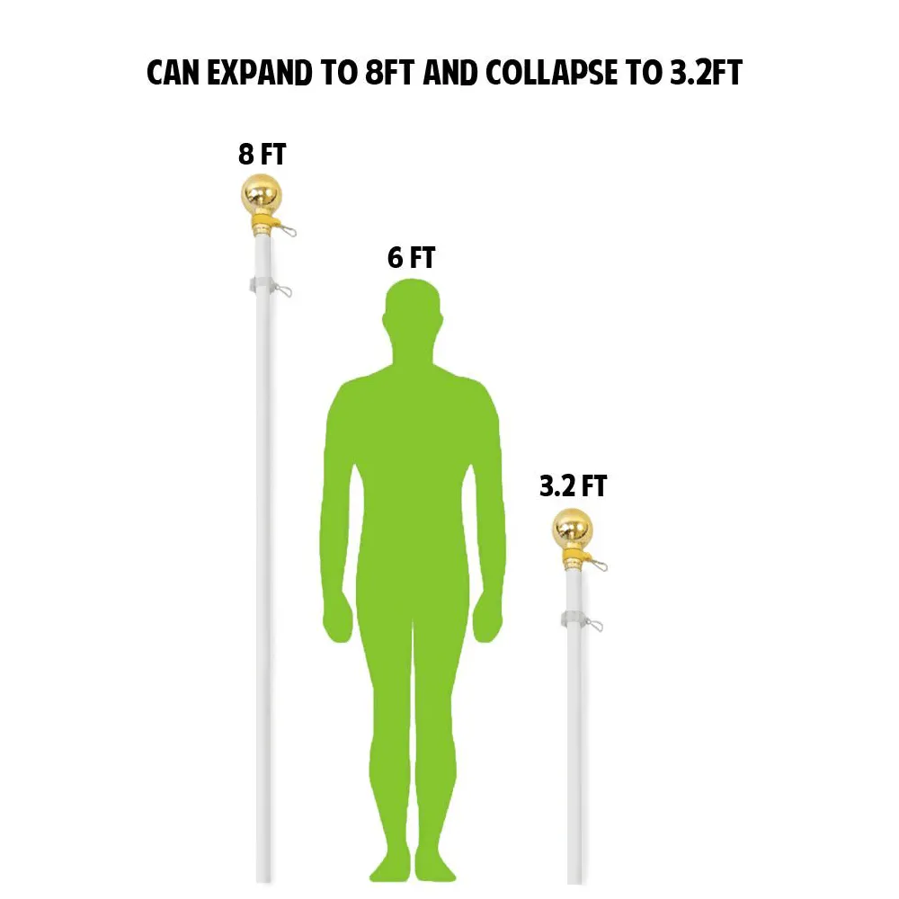 8ft White Aluminum Flag Pole (Ball Top)