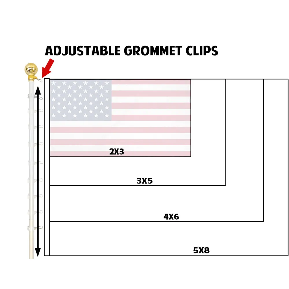 8ft White Aluminum Flag Pole (Ball Top)