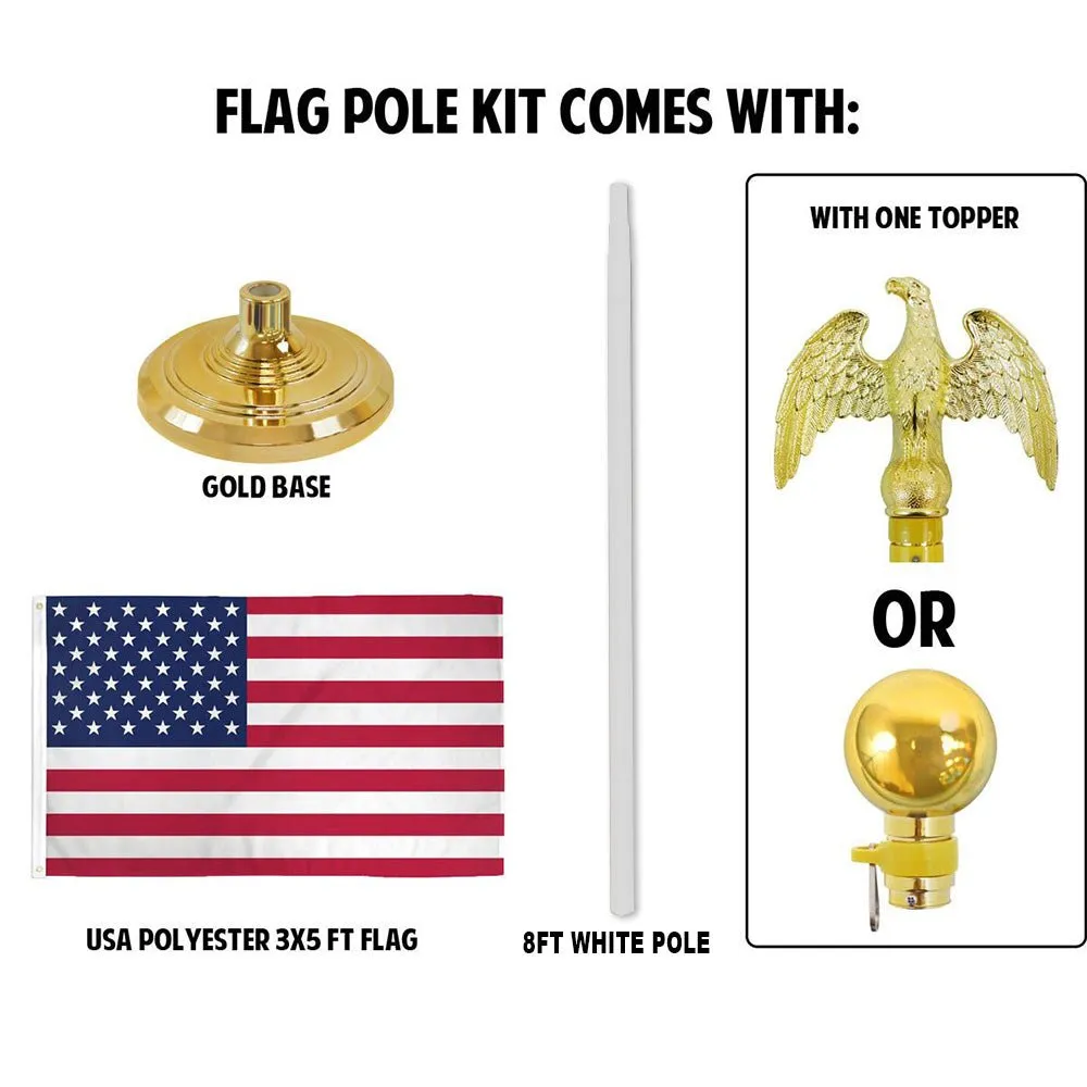 8ft White Aluminum Flag Pole (Ball Top)