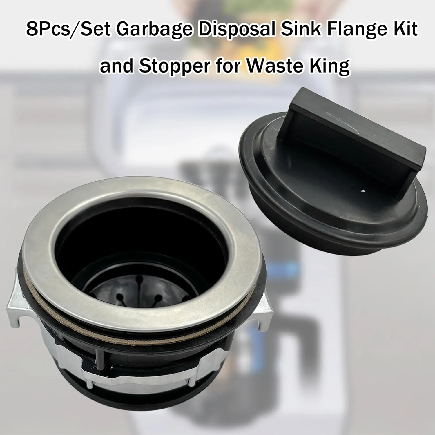 8Pcs/Set Garbage Disposal Sink Flange Kit with Stopper and Splash Guard for Waste King,4.3" Sink Flange and Drain Lock Nut for Whirlaway,Waste King Garbage Disposal Drain Assembly Kit(110mm)