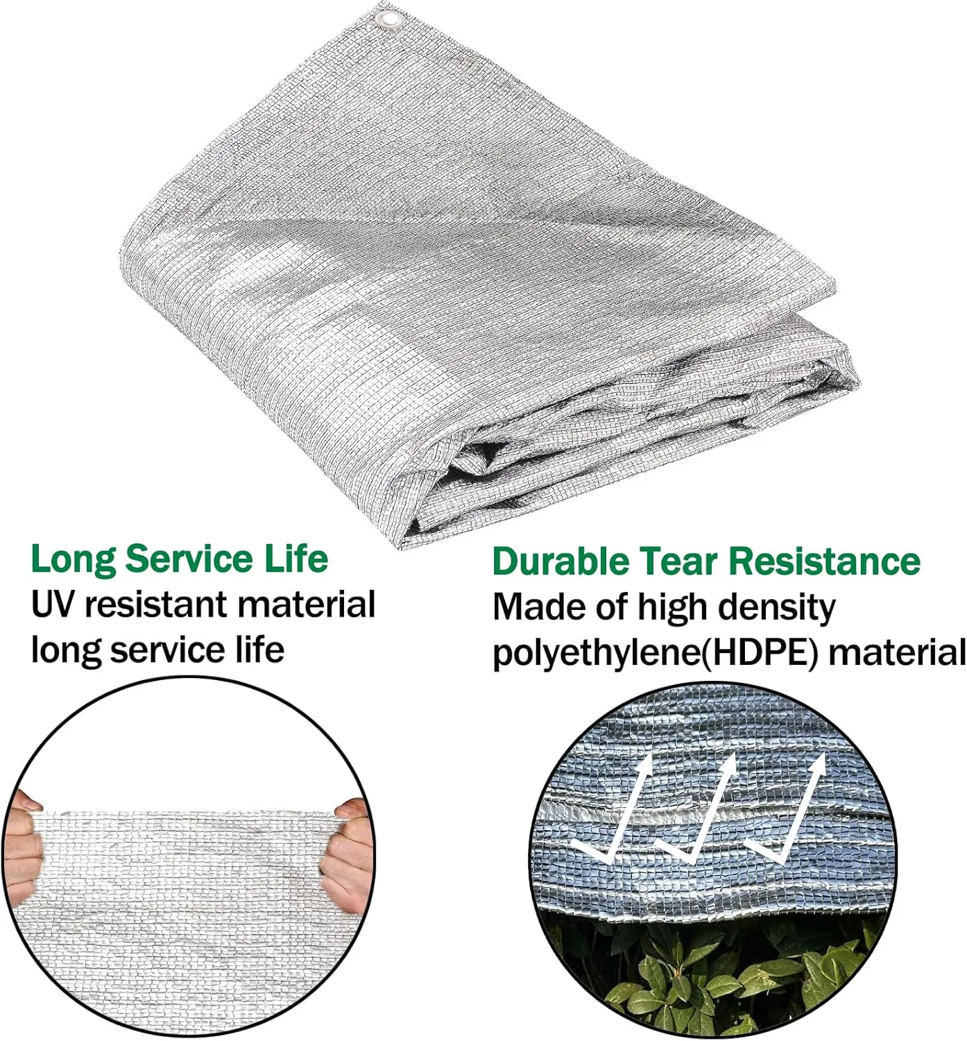 95% Aluminum Foil Shade Cloth Heavy Duty Shade Mesh Tarp Sun Block Fabric Cover Canopy Sun Pet Shade Garden 10ft x 18ft