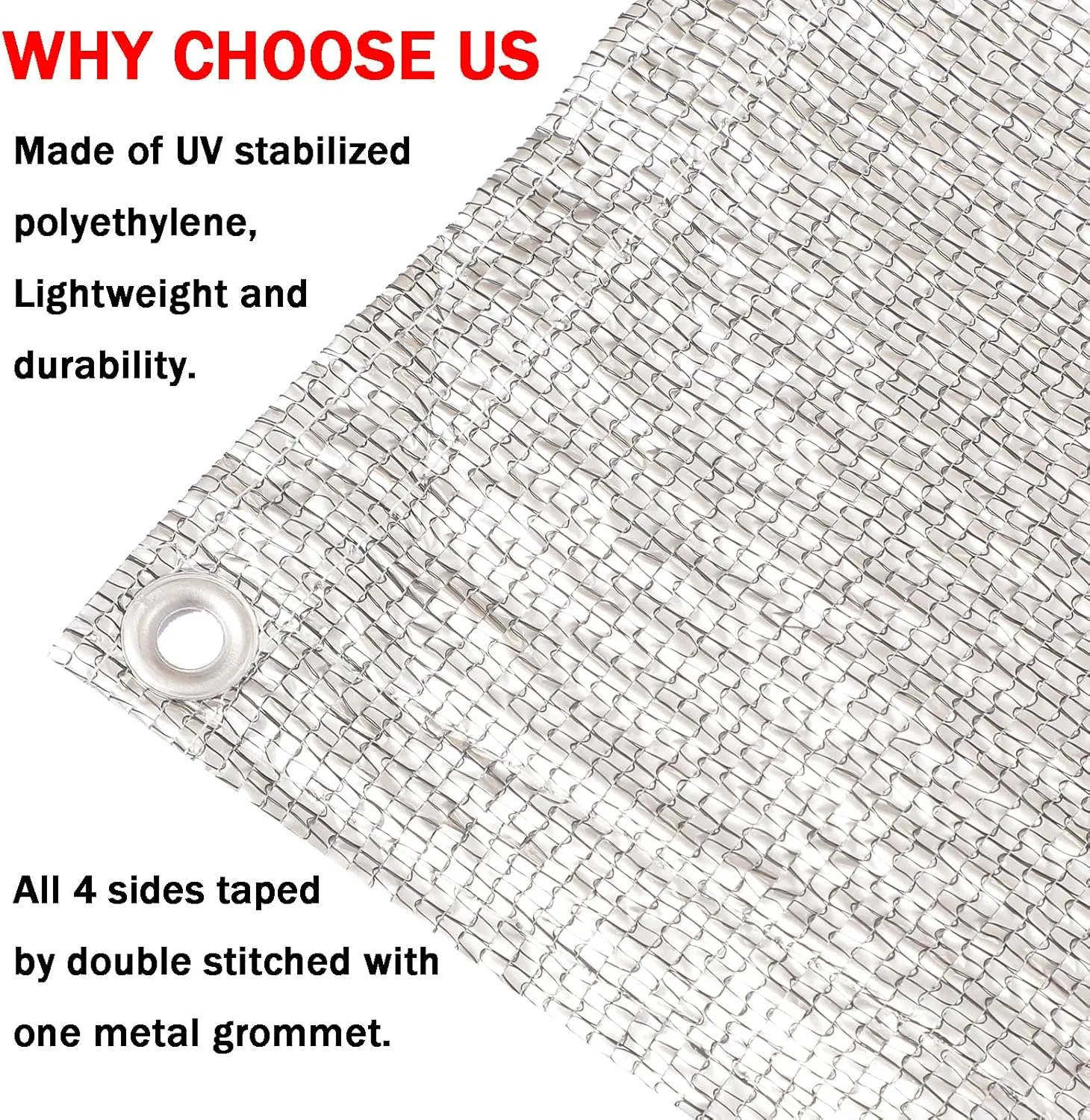 95% Aluminum Foil Shade Cloth Heavy Duty Shade Mesh Tarp Sun Block Fabric Cover Canopy Sun Pet Shade Garden 10ft x 18ft
