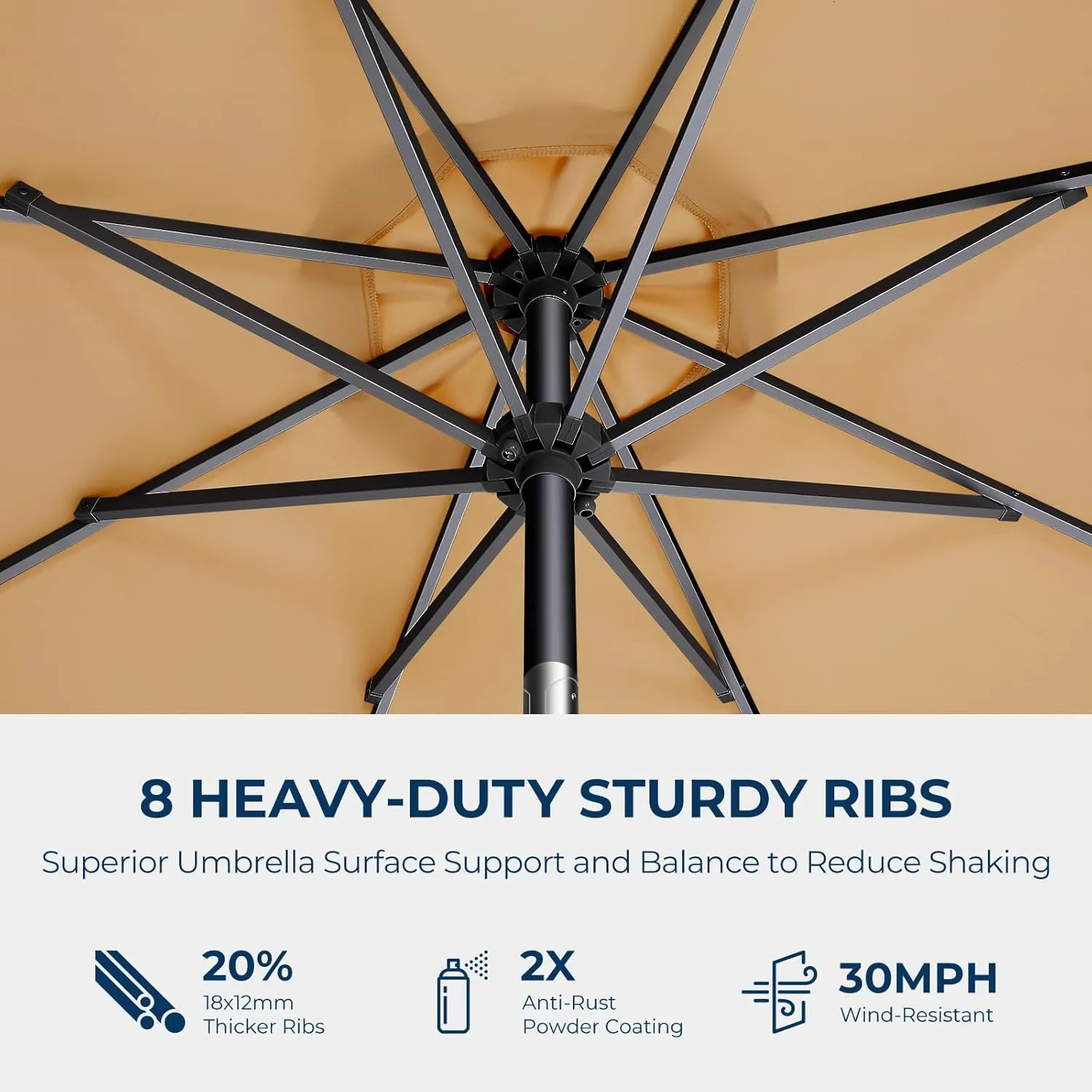 9ft Outdoor Patio Umbrella - Market Table Pool Deck Umbrella UPF50  UV Protection with Push Button Tilt, Crank and 8 Sturdy Ribs (Beige, No base)