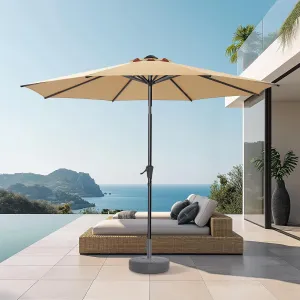 9ft Outdoor Patio Umbrella - Market Table Pool Deck Umbrella UPF50  UV Protection with Push Button Tilt, Crank and 8 Sturdy Ribs (Beige, No base)